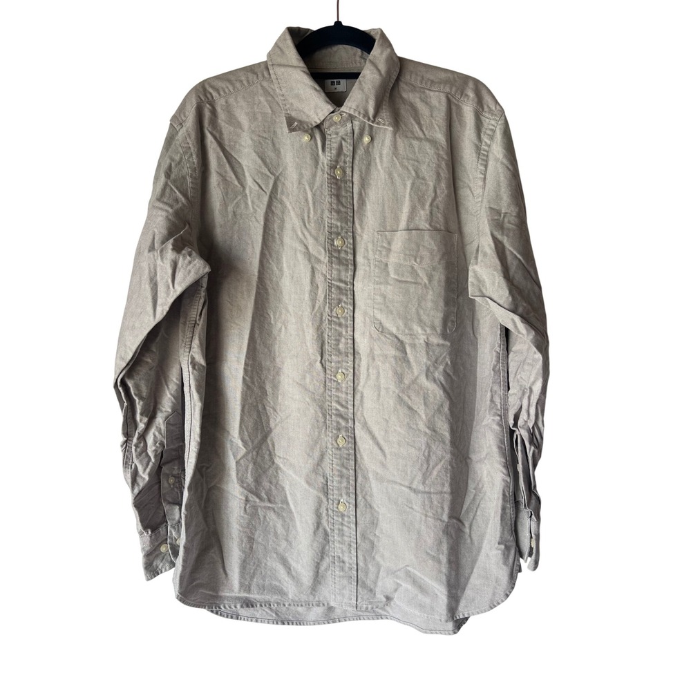 Uniqlo‎ Mens Oxford Button Down Shirt Gray Long Sleeve Cotton Size M